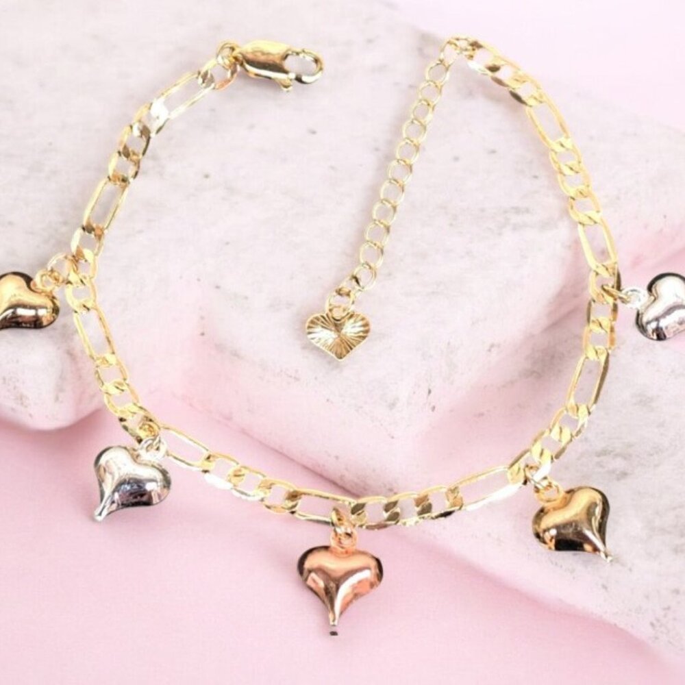 Gold filled heart charm bracelet 7-9 inch adjustable